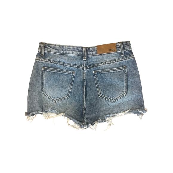 Nasty Gal High-Waisted Distressed Denim Cutoff Shorts Size UK 8/EU 36 Frayed Hem - Picture 2 of 3